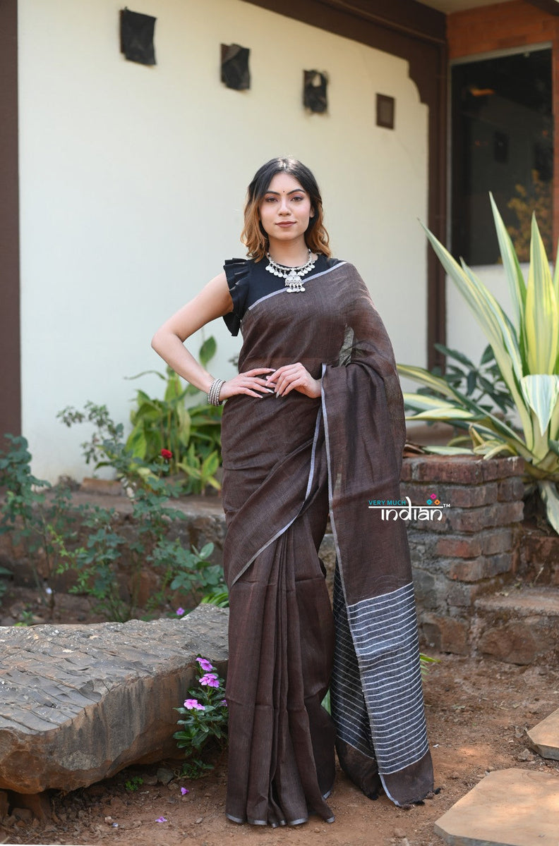 Rang~Pure Linen Saree With Sleek Border and Exclusive Design