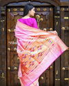 Authentic High Quality Pure Silk Paithani With Most Traditional Double Pallu~Pink (By Govt Certified Weavers)