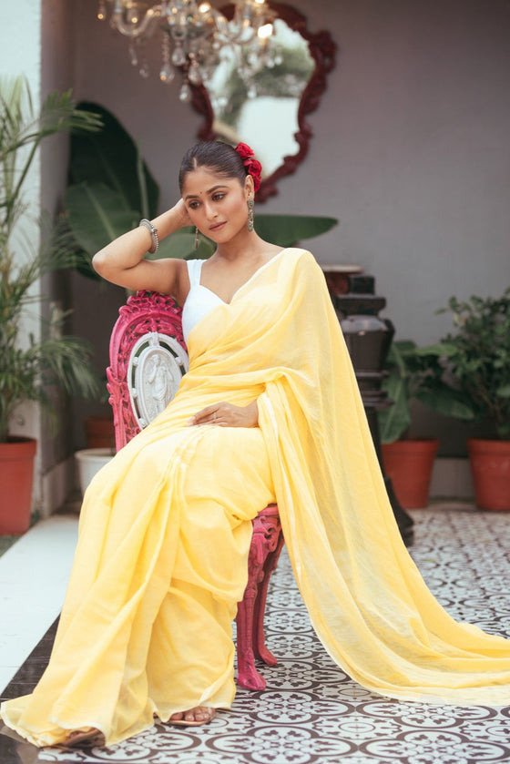 Mastaani ~ Pure Mul Cotton Handloom Saree - Fresh Yellow