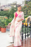 Mastaani ~ Pure Mul Cotton Handloom Saree with Beautiful Rose Prints ~ Pink