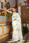 Mastaani ~ Pure Mul Cotton Handloom Saree with Beautiful Rose Prints ~ Green