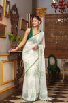 Mastaani ~ Pure Mul Cotton Handloom Saree with Beautiful Rose Prints ~ Green