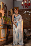 Mastaani ~ Pure Mul Cotton Handloom Saree with Beautiful Rose Prints ~ Blue