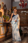 Mastaani ~ Pure Mul Cotton Handloom Saree with Beautiful Rose Prints ~ Blue