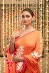 Mastaani ~ Pure Mul Cotton Handloom Saree with Beautiful Floral Handpaint ~ Orange