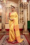 Mastaani ~ Pure Mul Jamdhani Cotton Handloom Saree with Beautiful Heart Weaves ~ Yellow