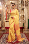 Mastaani ~ Pure Mul Jamdhani Cotton Handloom Saree with Beautiful Heart Weaves ~ Yellow