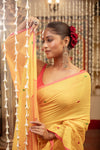 Mastaani ~ Pure Mul Jamdhani Cotton Handloom Saree with Beautiful Heart Weaves ~ Yellow