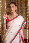 Mastaani ~ Pure Mul Jamdhani Cotton Handloom Saree with Beautiful Heart Weaves ~ Red