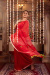 Mastaani ~ Pure Mul Jamdhani Cotton Handloom Saree with Beautiful Diamond Weaves ~ Red