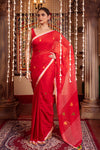 Mastaani ~ Pure Mul Jamdhani Cotton Handloom Saree with Beautiful Diamond Weaves ~ Red