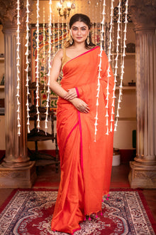  Mastaani ~ Pure Mul Cotton Handloom Saree - Saphire Orange