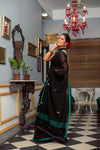 Mastaani ~ Pure Mul Cotton Handloom Saree with Beautiful Floral Weaves ~ Black