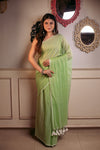 Mastaani ~ Pure Mul Cotton Handloom Saree - Sage Green