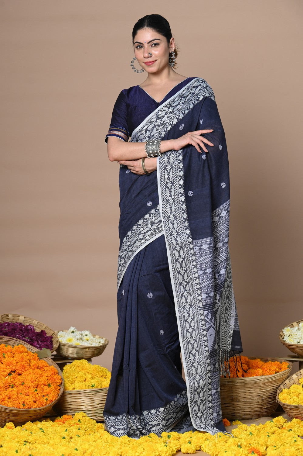 Pure Cotton Handloom Gamcha Saree – Essence of India