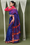 Handloom Cotton Silk Saree With Sleek Golden Border ~ dark blue