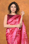 Designed By VMI~ Handloom Pure Organic Banana Silk Saree with Allover Handblock Print ~Pink