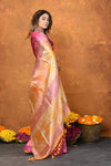 Designed By VMI~ Handloom Pure Organic Banana Silk Saree with Allover Handblock Print ~Pink