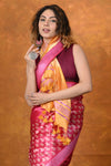 Designed By VMI~ Handloom Pure Organic Banana Silk Saree with Allover Handblock Print ~Pink