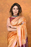 Designed By VMI~ Handloom Pure Organic Banana Silk Saree Handblock Printed ~ Perfect Subtle Orange