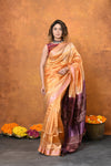 Designed By VMI~ Handloom Pure Organic Banana Silk Saree Handblock Printed ~ Perfect Subtle Orange