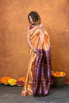 Designed By VMI~ Handloom Pure Organic Banana Silk Saree Handblock Printed ~ Perfect Subtle Orange