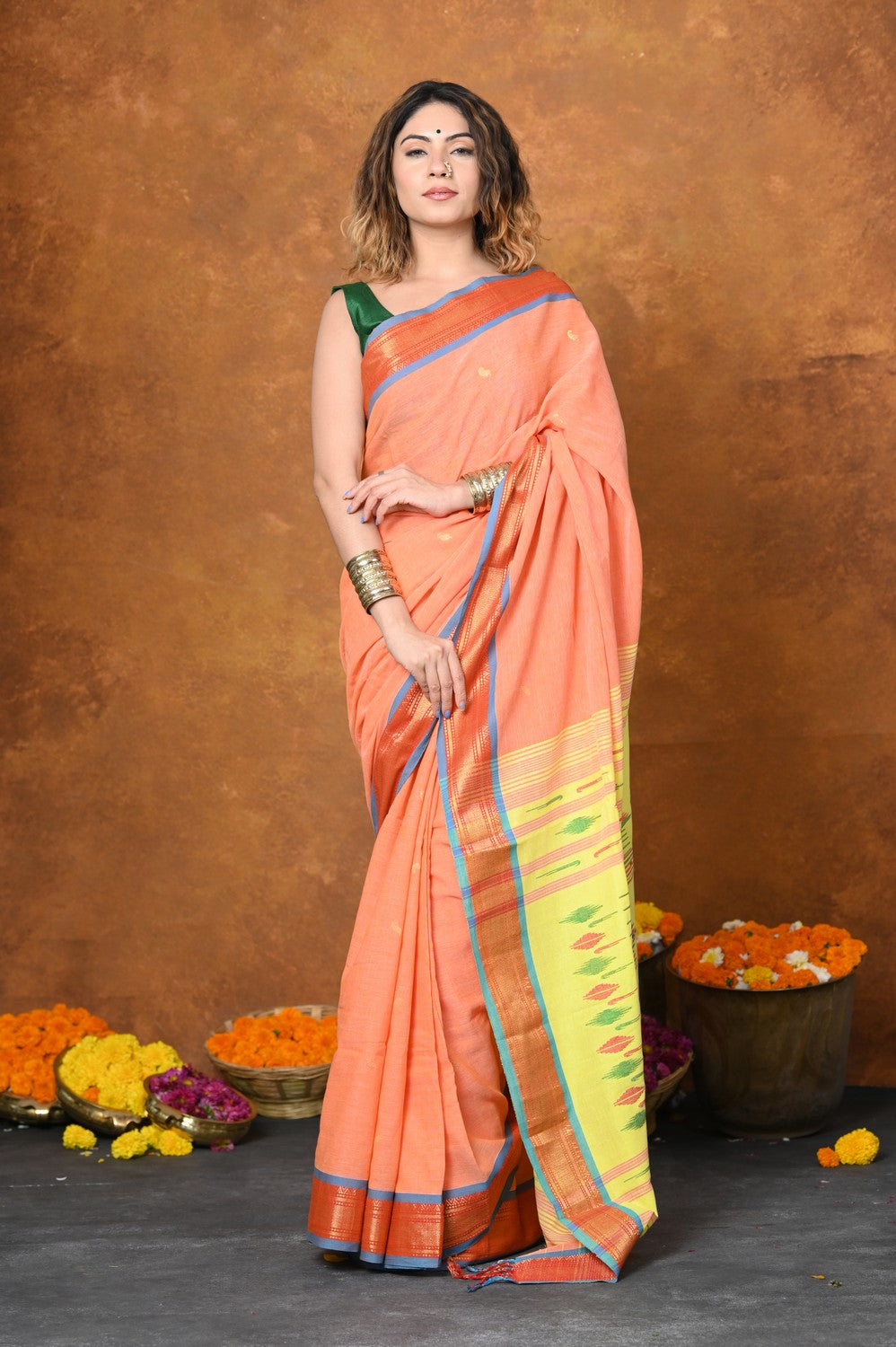 Radha Krishna Design Pure Cotton Paithani Saree