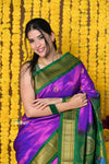 Rajsi~ Handloom Pure Silk Maharani Paithani With Handcrafted Maharani Pallu~ Purple Green(Available in Floral Buttis)