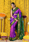 Rajsi~ Handloom Pure Silk Maharani Paithani With Handcrafted Maharani Pallu~ Purple Green(Available in Floral Buttis)