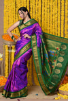 Rajsi~ Handloom Pure Silk Maharani Paithani With Handcrafted Maharani Pallu~ Purple Green(Available in Floral Buttis)