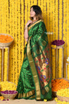 Shop Handloom Pure Silk Maharani Paithani With Handcrafted Maharani Pallu~ Dark Green