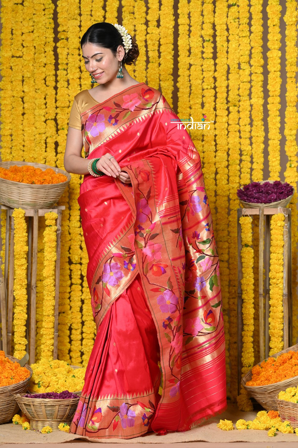 Pure Paithani sarees | latest paithani silk handloom saree with zari border  saree design online from weavers | PTNP0000057