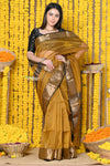 Rajsi~Handloom Ari Checks Cotton Silk Saree with Golden Border in Yellow