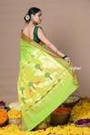 Rajsi~Handloom Pure Cotton Paithani With Pichwai Pallu~ Lime Green