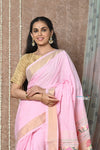 Tyohaar ~Handloom Pure Cotton Paithani Saree with Traditional Asawali Pallu ~ Blush Pink