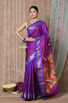 Tyohaar ~ Handloom Pure Silk Maharani Paithani Saree with Handcrafted Peacock Lotus Pallu ~ Dual Tone Pink Purple