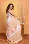 Mastaani ~ Handblock Printed Cotton Saree With Natural Dyes - White Peach