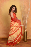 Mastaani ~ Tie & Dye Handloom Mul Cotton Saree - Orange