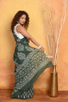 Mastaani ~ Handblock Printed Cotton Saree With Natural Dyes - Green