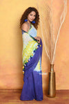 Mastaani ~ Tie & Dye Handloom Mul Cotton Saree - Blue Green