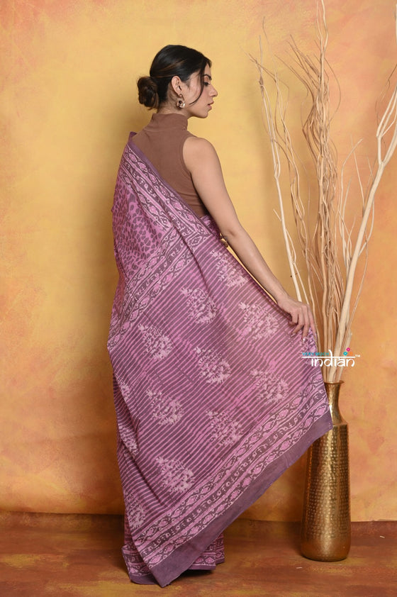 Mastaani ~ Handblock Printed Cotton Saree With Natural Dyes - Pink