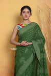 Mastaani ~ Handblock Printed Cotton Saree With Natural Dyes - Green