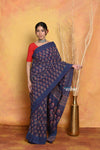 Mastaani ~ Handblock Printed Cotton Saree With Natural Dyes - Blue