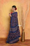 Mastaani ~ Handblock Printed Cotton Saree With Natural Dyes - Blue