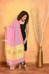 Mastaani ~ Handloom Pure Cotton Paithani Dupatta With Beautiful Handweave and Tassels ~ Pink