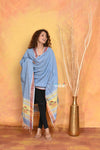 Mastaani ~ Handloom Pure Cotton Paithani Dupatta With Beautiful Handweave and Tassels ~ Powder Blue