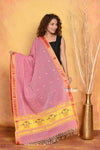 Mastaani ~ Handloom Pure Cotton Paithani Dupatta With Beautiful Handweave and Tassels ~ Pink