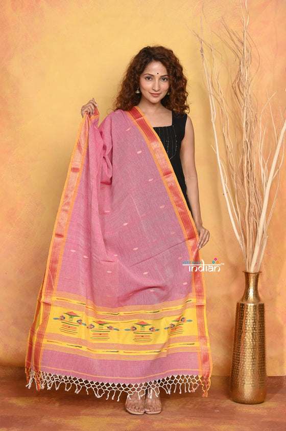 Mastaani ~ Handloom Pure Cotton Paithani Dupatta With Beautiful Handweave and Tassels ~ Pink