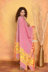 Mastaani ~ Handloom Pure Cotton Paithani Dupatta With Beautiful Handweave and Tassels ~ Pink