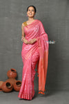 Tyohaar ~ Handloom Pure Cotton Saree With Sleek Border By Khadigram Cerified Weavers - Light Peach